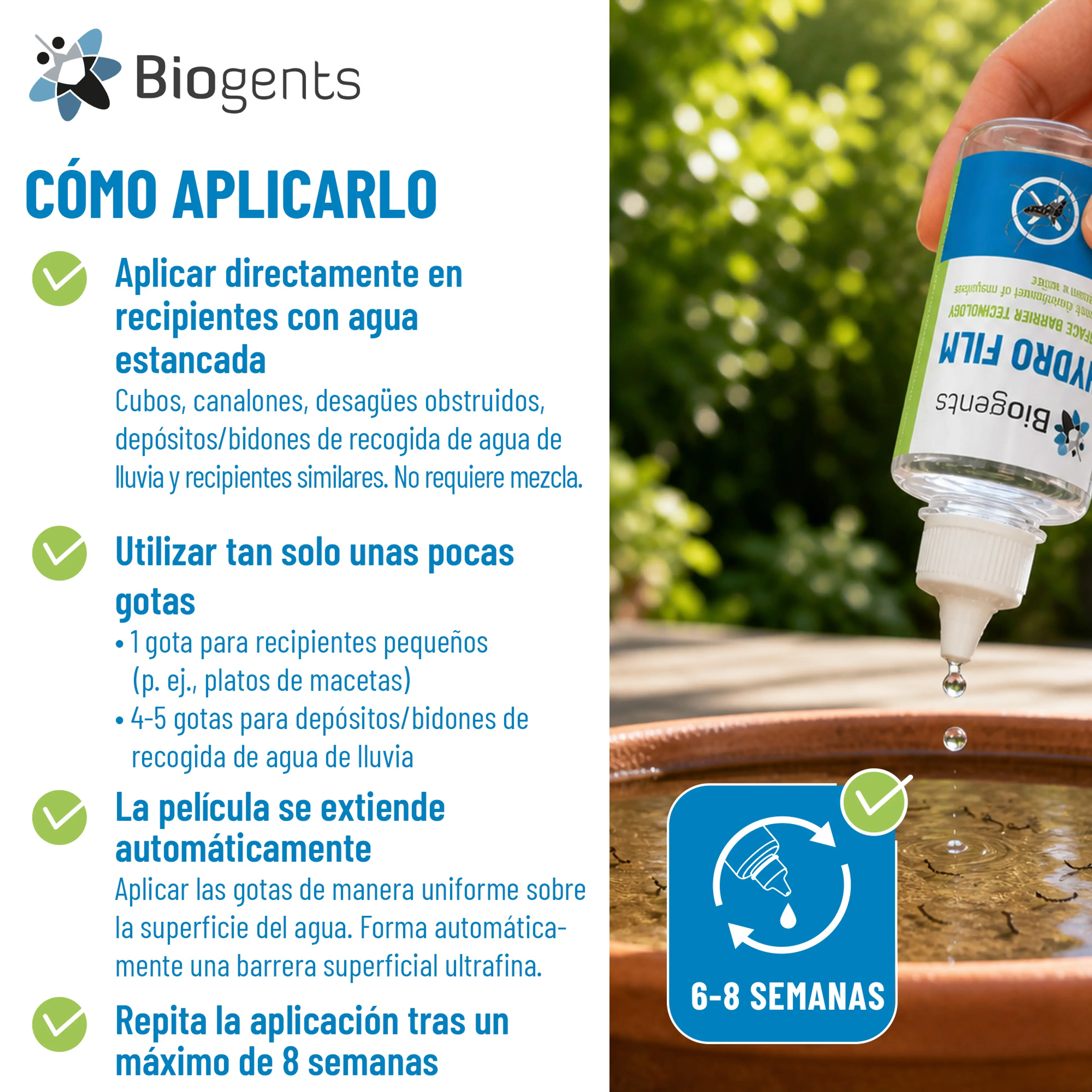 Alternativa al larvicida para el control de los mosquitos: Biogents HYDRO FILM