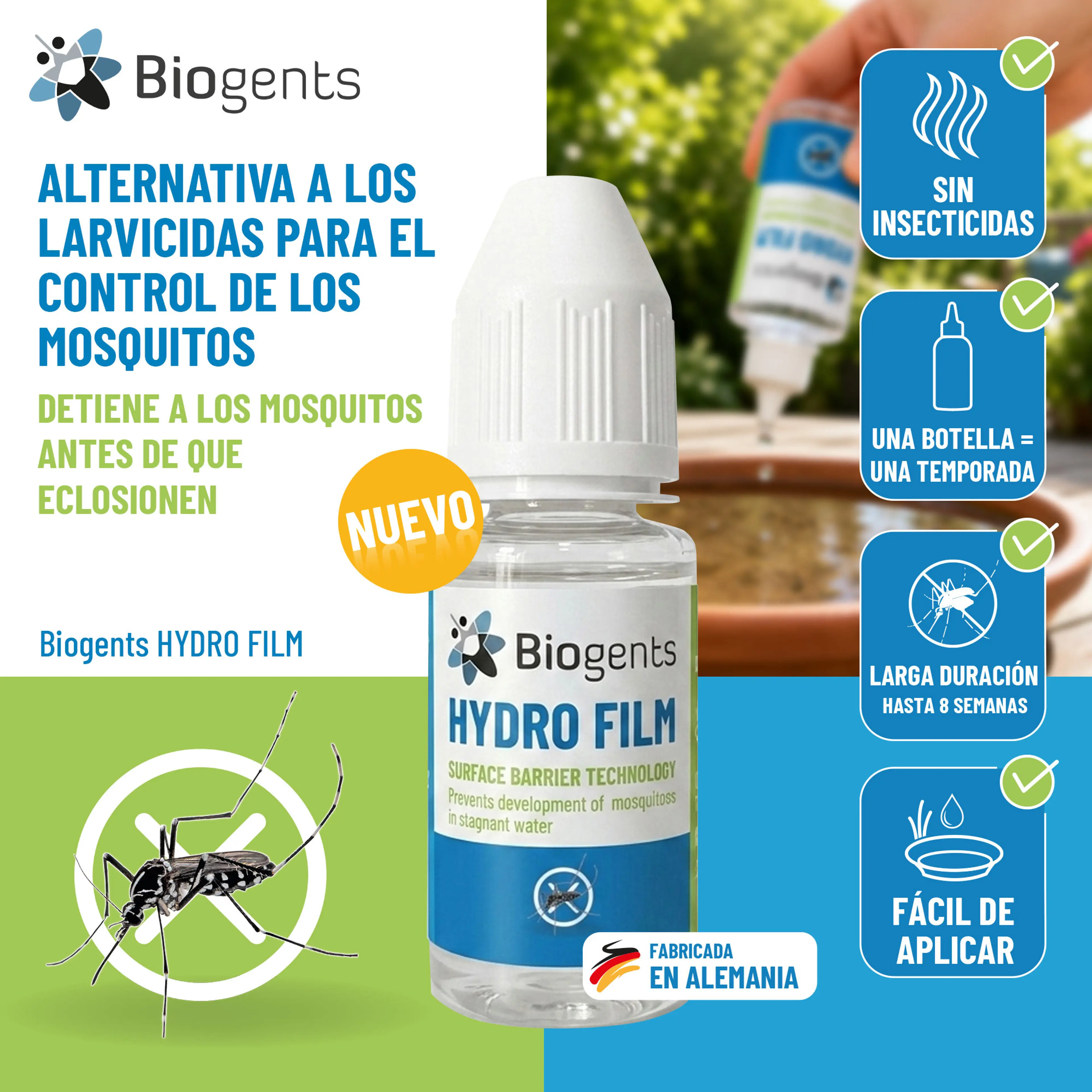 Alternativa al larvicida para el control de los mosquitos: Biogents HYDRO FILM