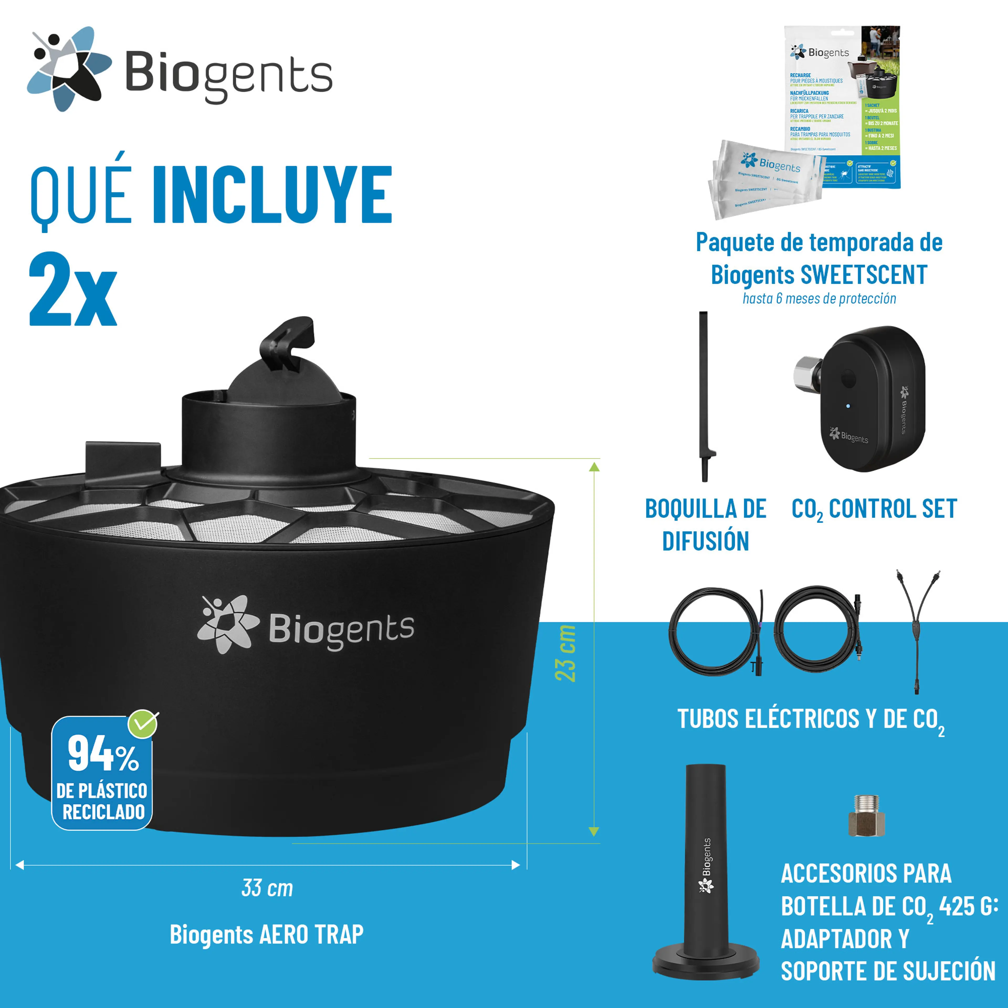 Set doble de trampas para mosquitos de CO2 de alto rendimiento: 2x AERO TRAP PLUS