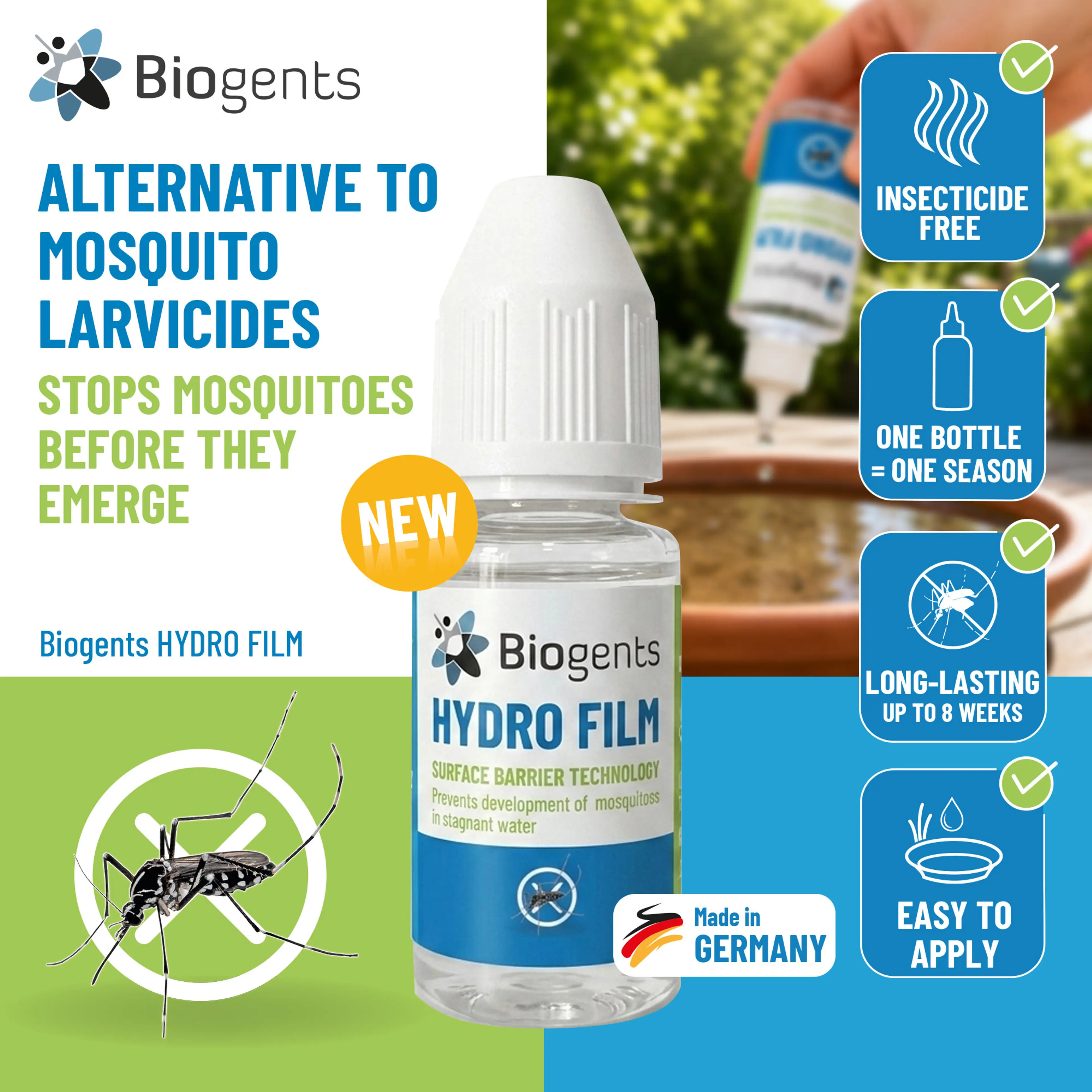 Alternative to Mosquito Larvicide: Biogents HYDRO FILM