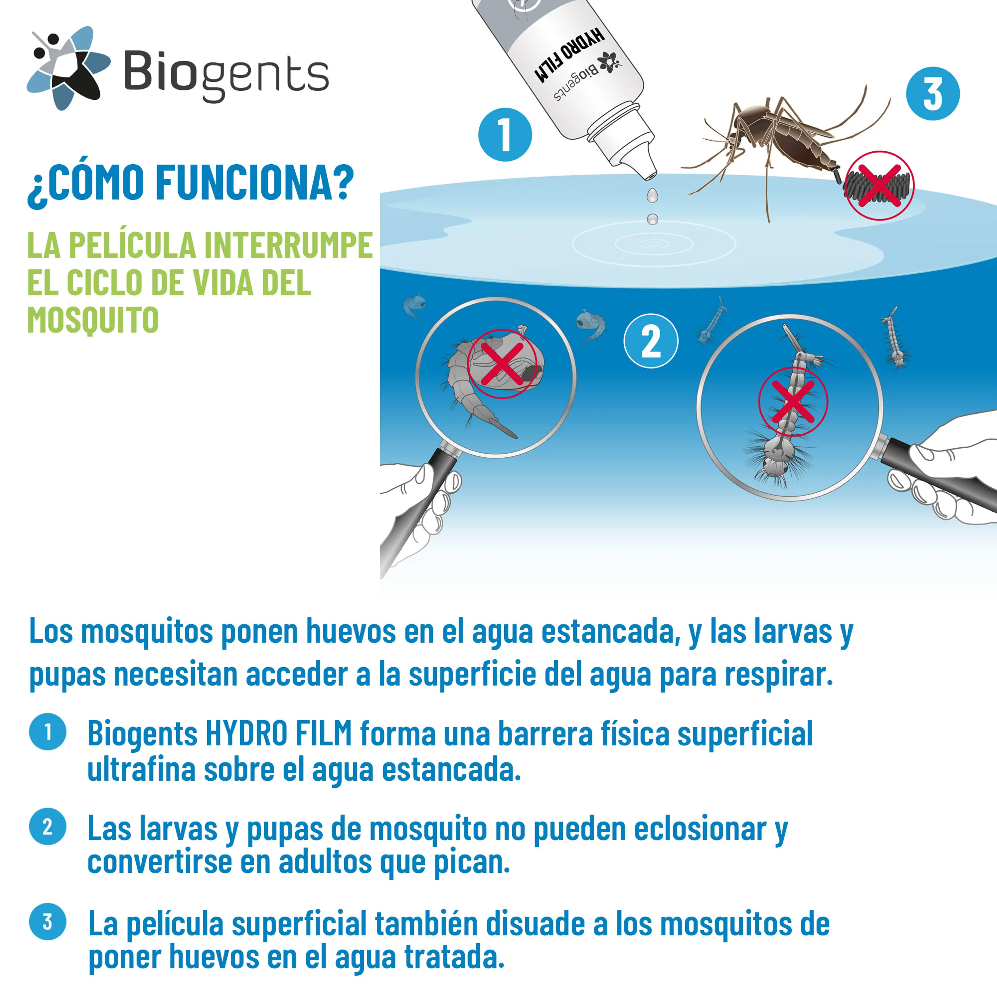 Alternativa al larvicida para el control de los mosquitos: Biogents HYDRO FILM