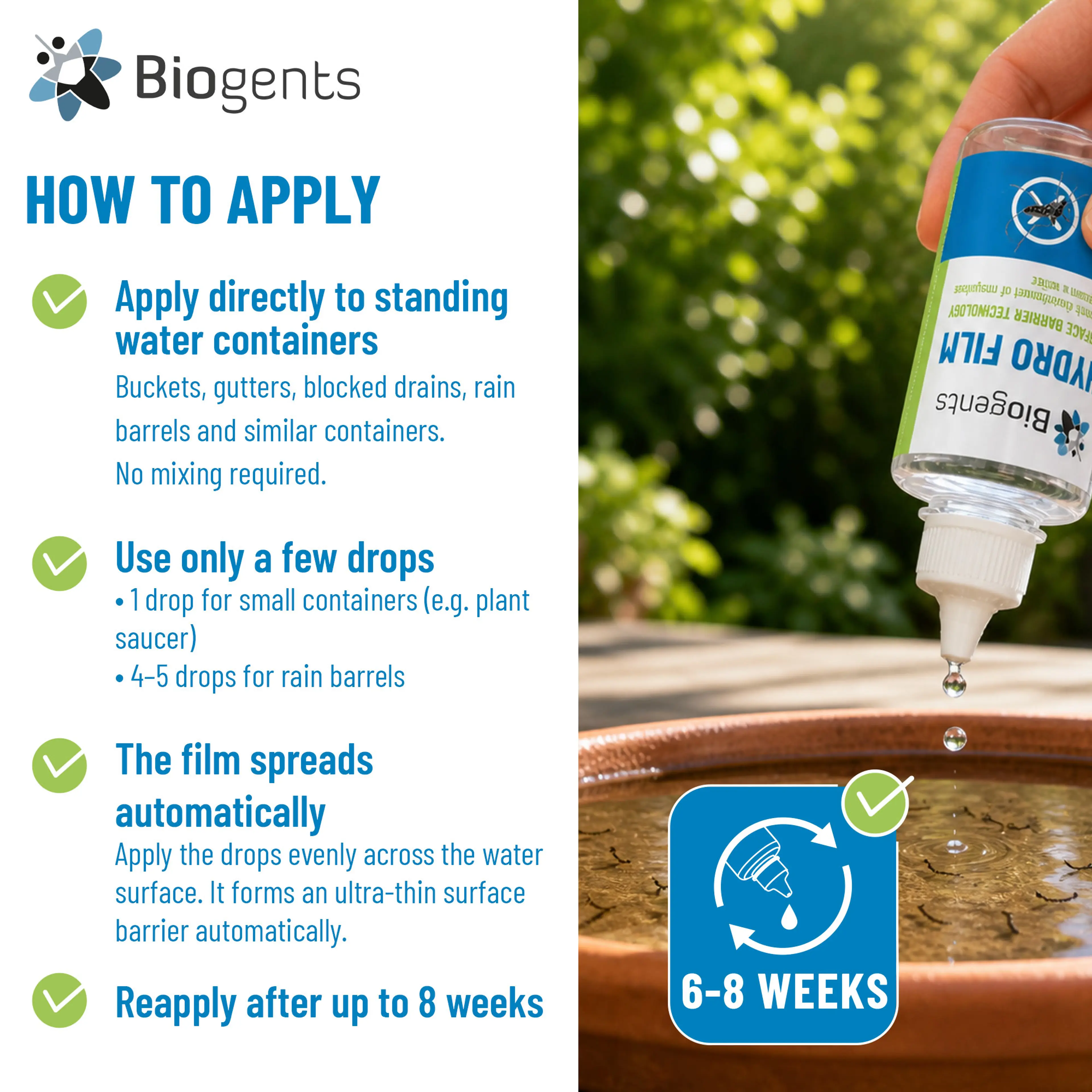 Alternative to Mosquito Larvicide: Biogents HYDRO FILM