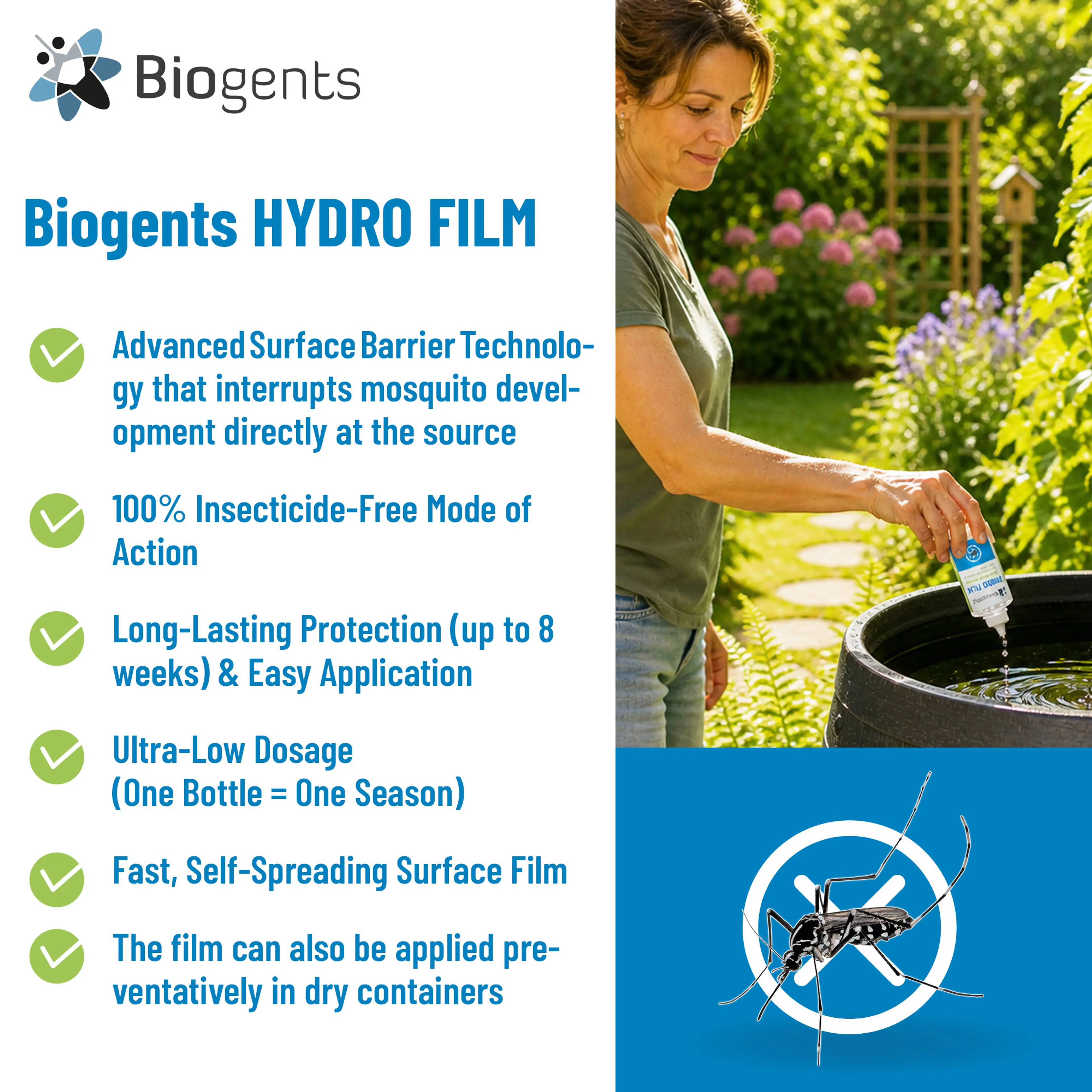 Alternative to Mosquito Larvicide: Biogents HYDRO FILM