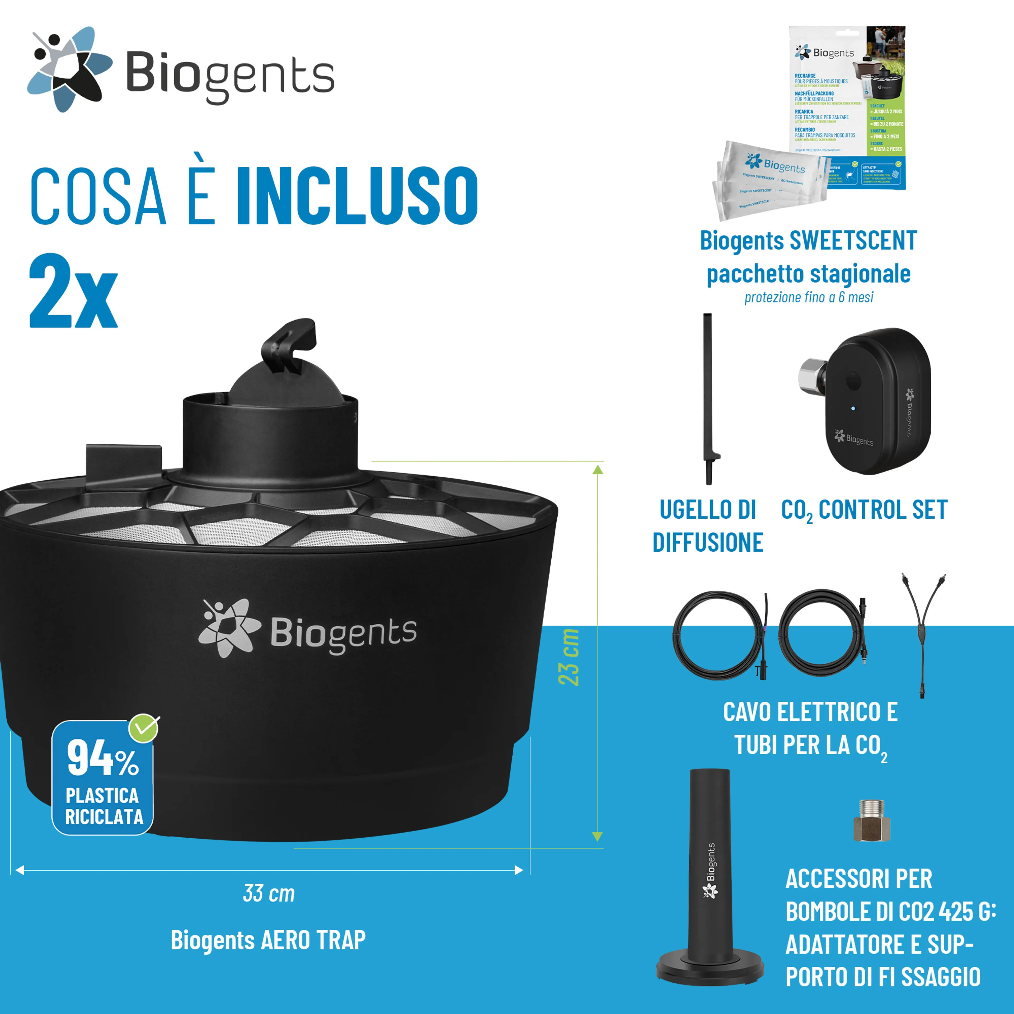 Set di due trappole per zanzare ad alte prestazioni con CO2: 2x AERO TRAP PLUS