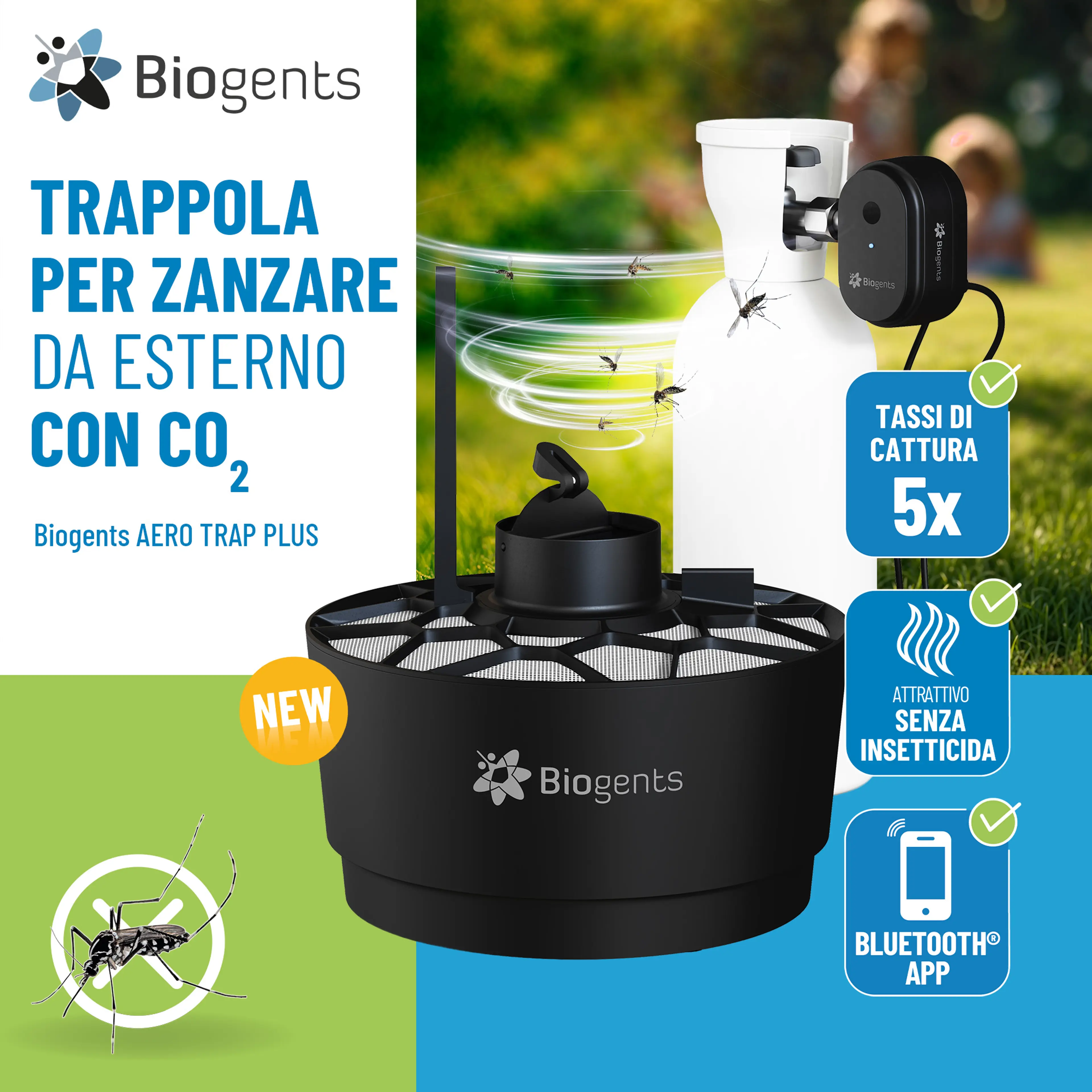 Trappola per zanzare ad alte prestazioni con CO2: AERO TRAP PLUS