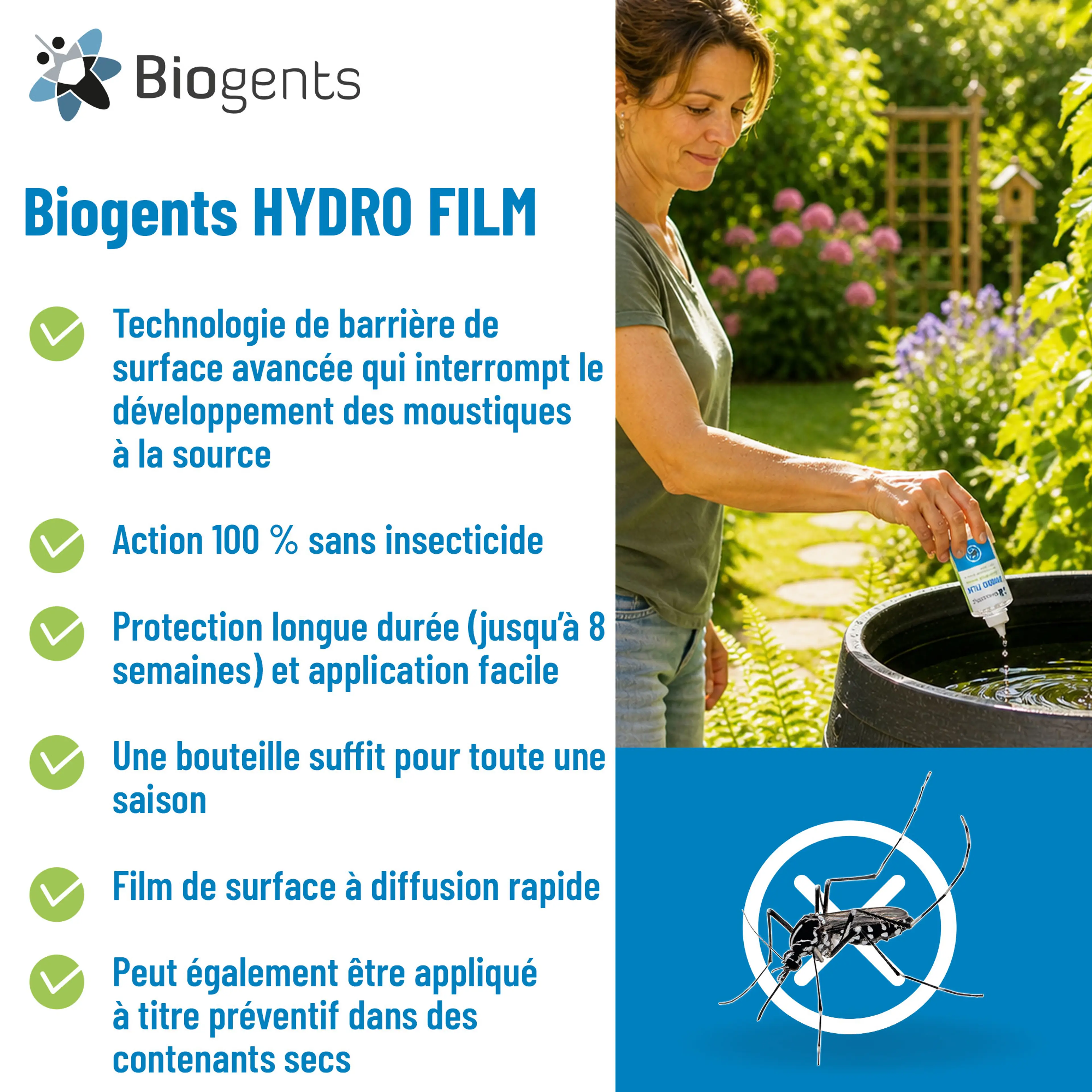 Alternative aux larvicides anti-moustiques : Biogents HYDRO FILM