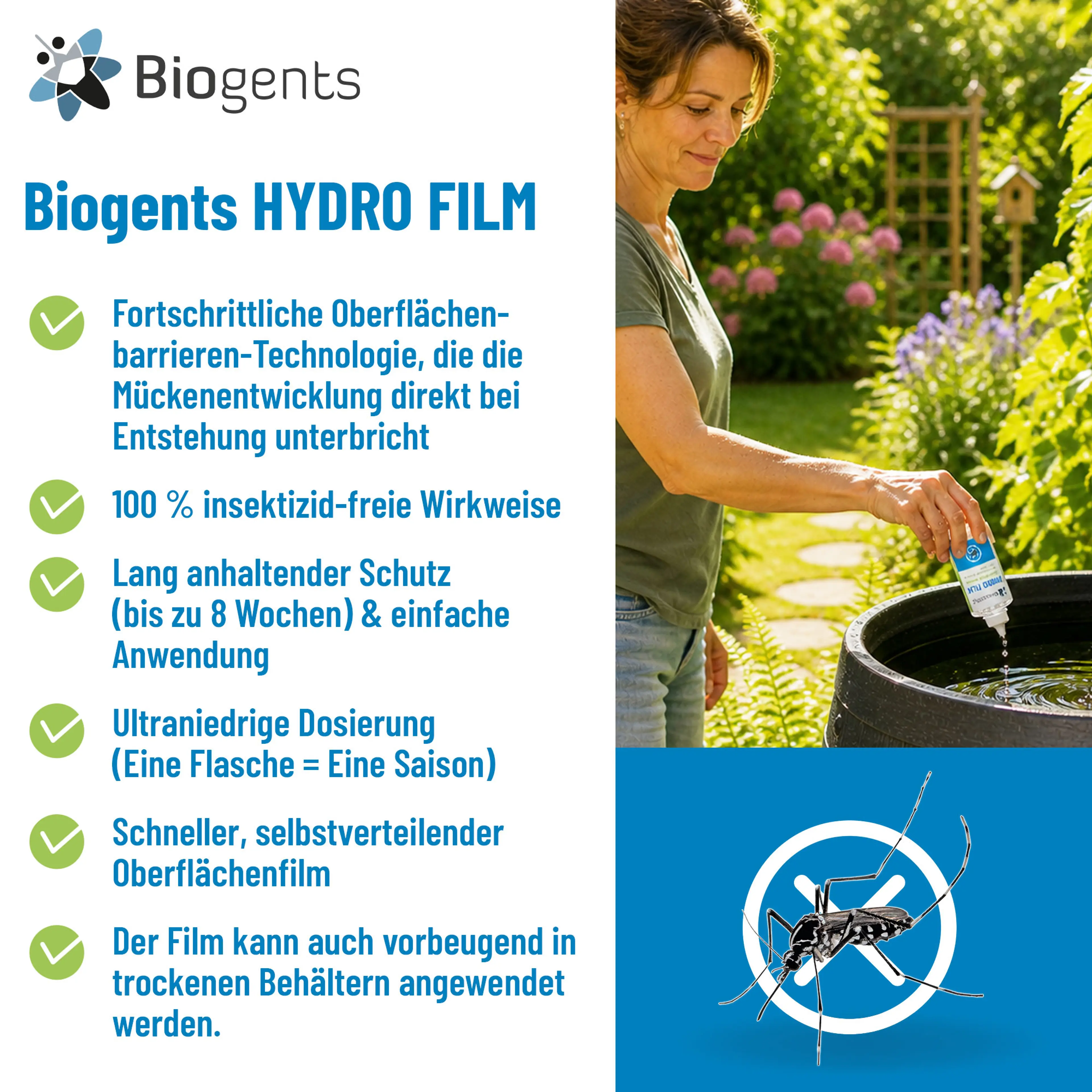 Alternative zu Mückenlarviziden: Biogents HYDRO FILM