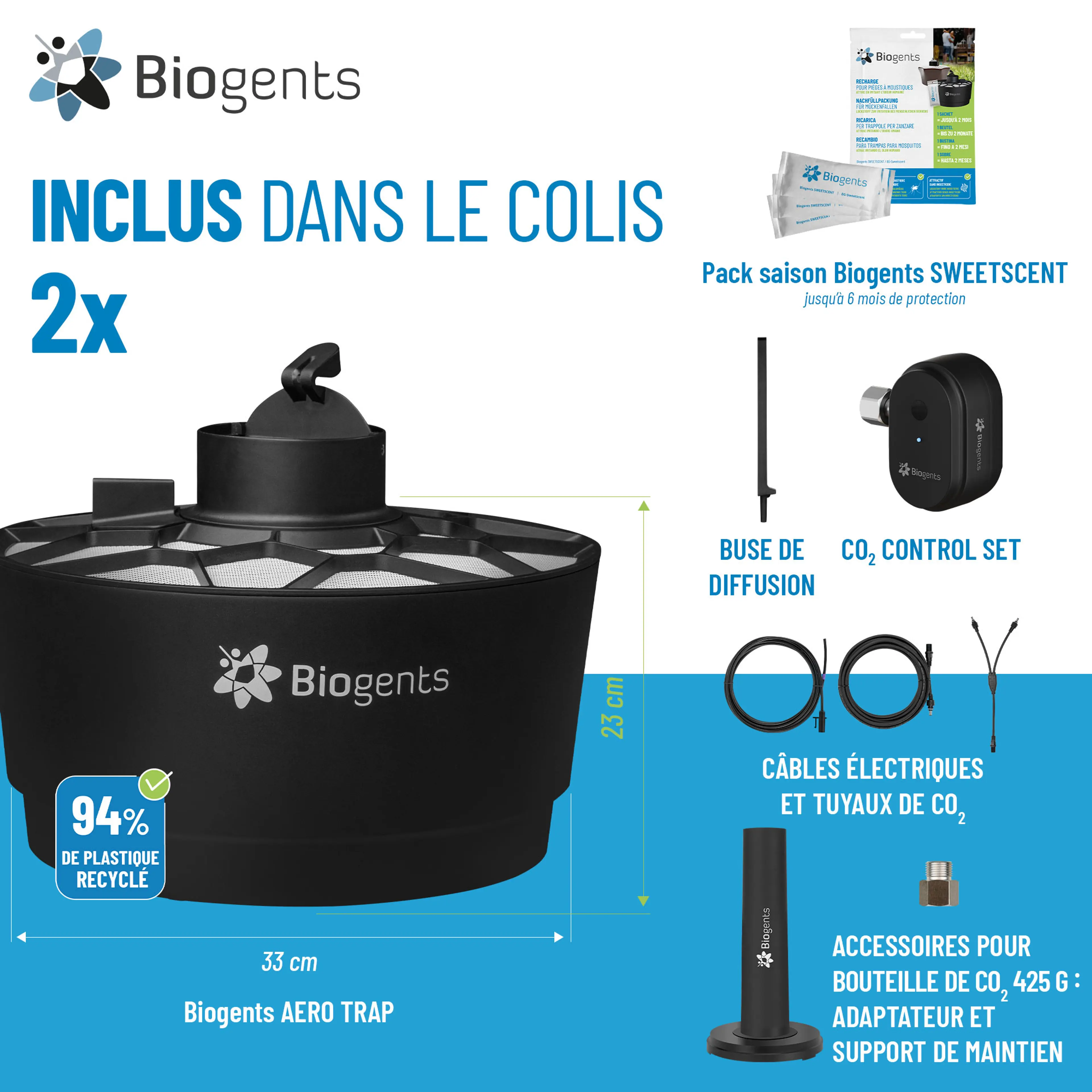 Double set de piège à moustiques haute performance au CO2 : 2x AERO TRAP PLUS