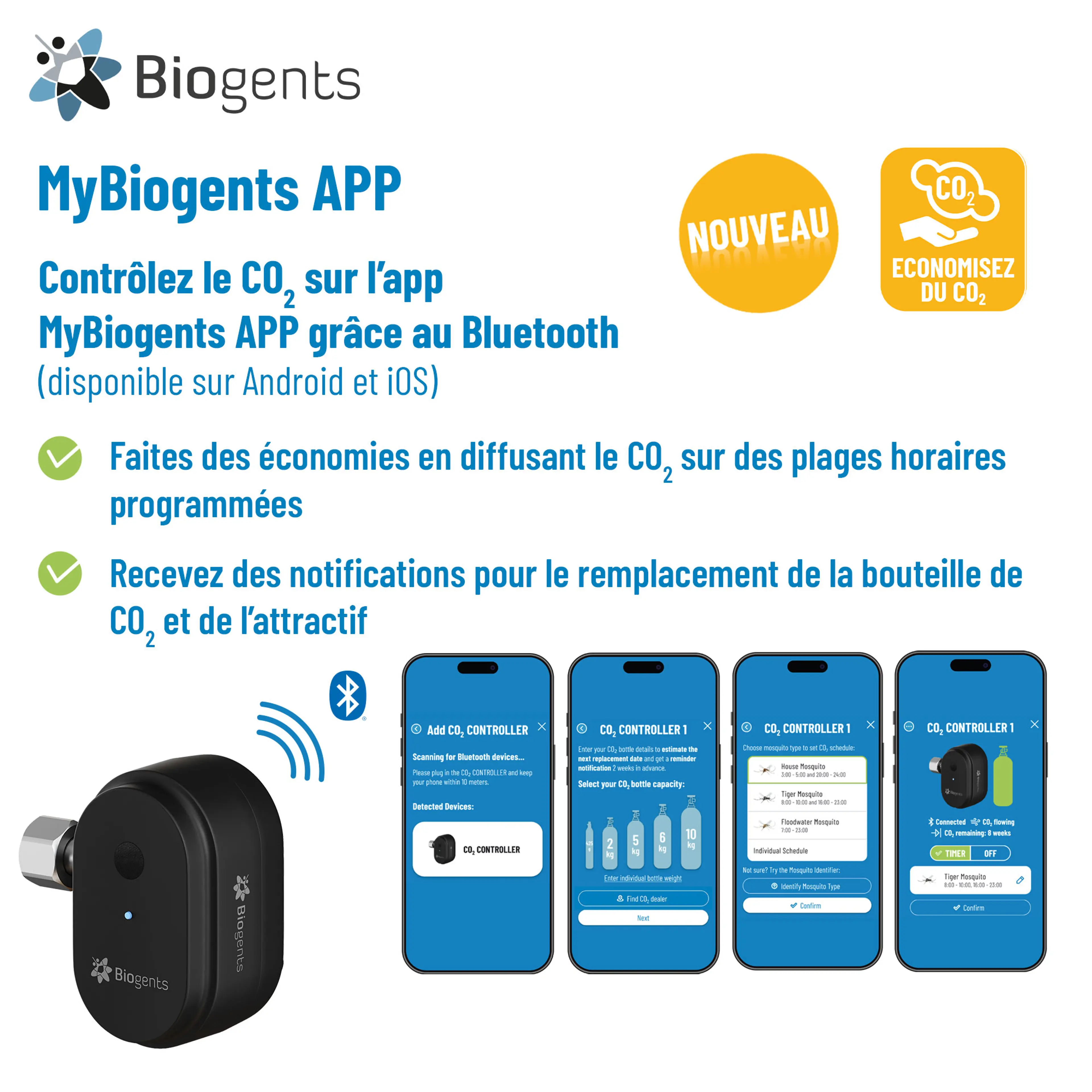 Set complet de pièges au CO2 et de pièges à moustiques tigre : AERO TRAP PLUS + 2x BG-GAT