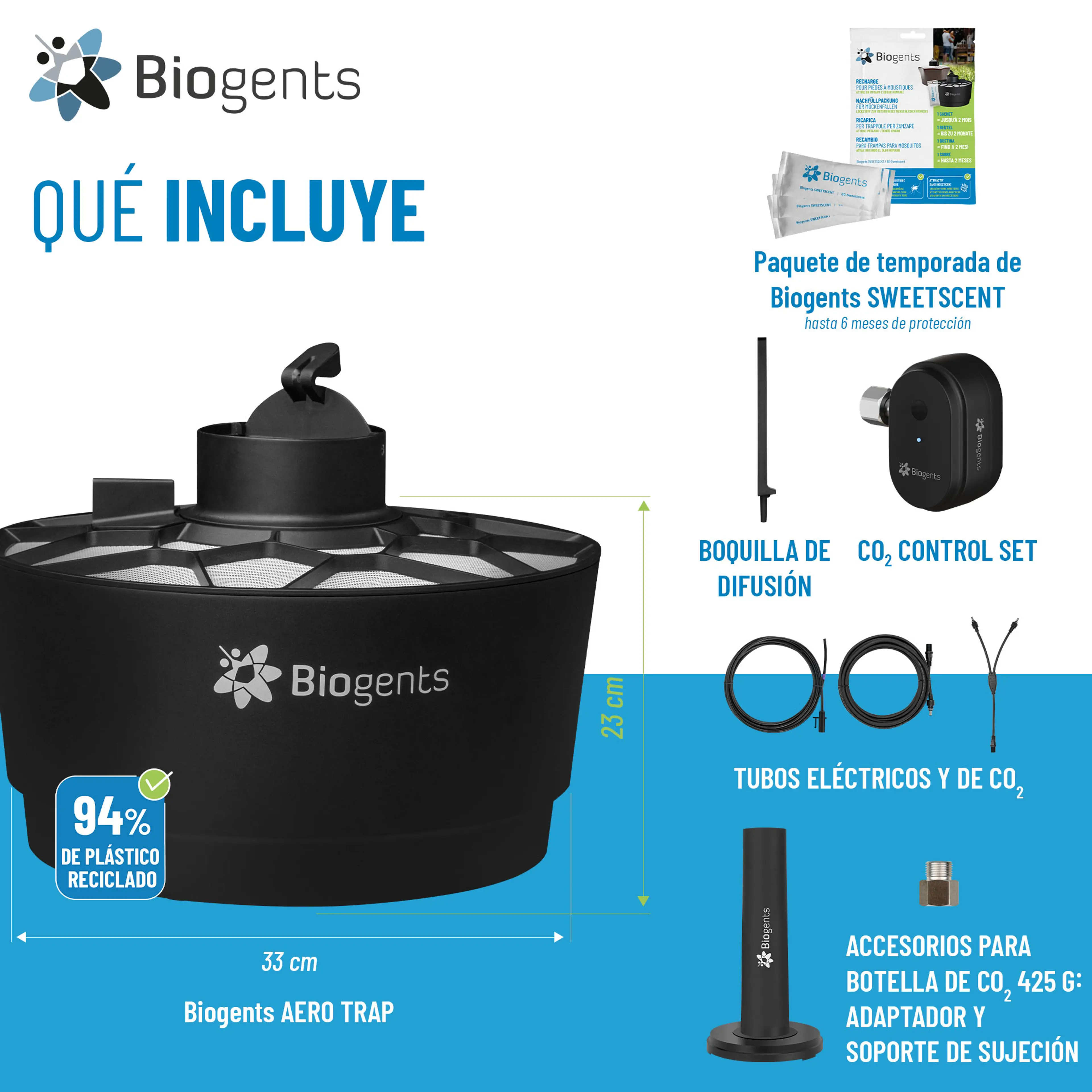 Set completo de trampas de CO2 y para mosquitos tigre: AERO TRAP PLUS + 2x BG-GAT