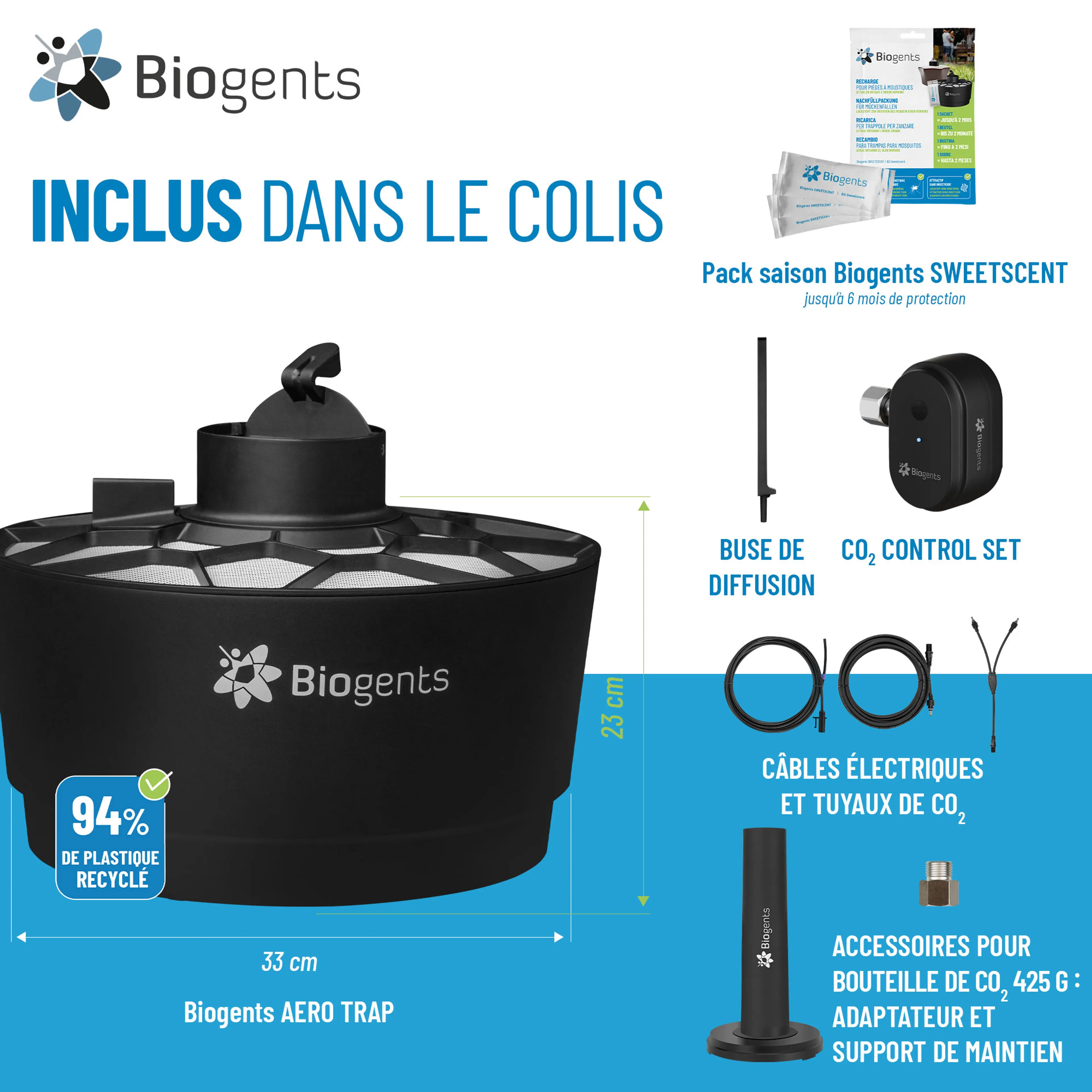 Set complet de pièges au CO2 et de pièges à moustiques tigre : AERO TRAP PLUS + 2x BG-GAT