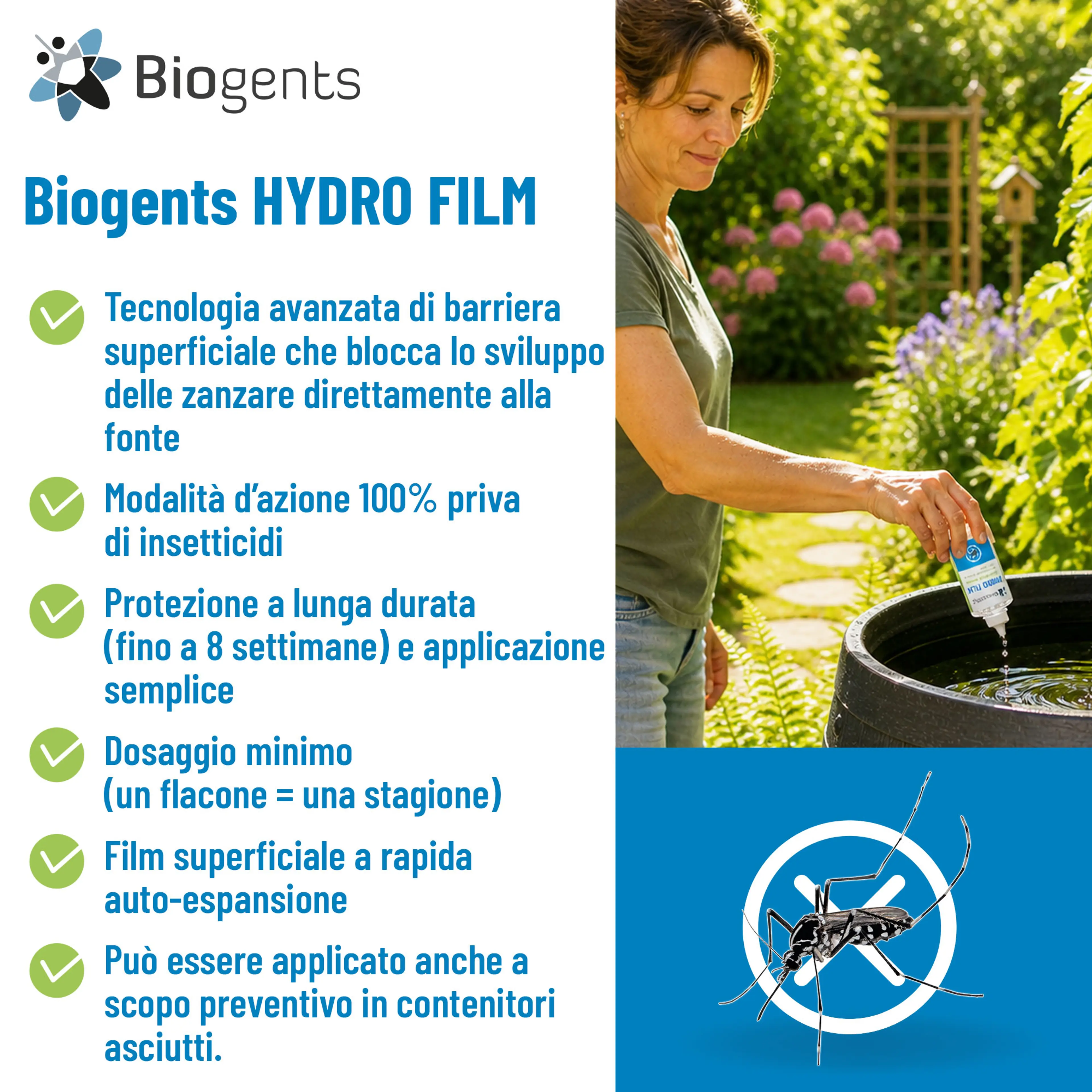 Alternativa ai larvicidi per zanzare: Biogents HYDRO FILM