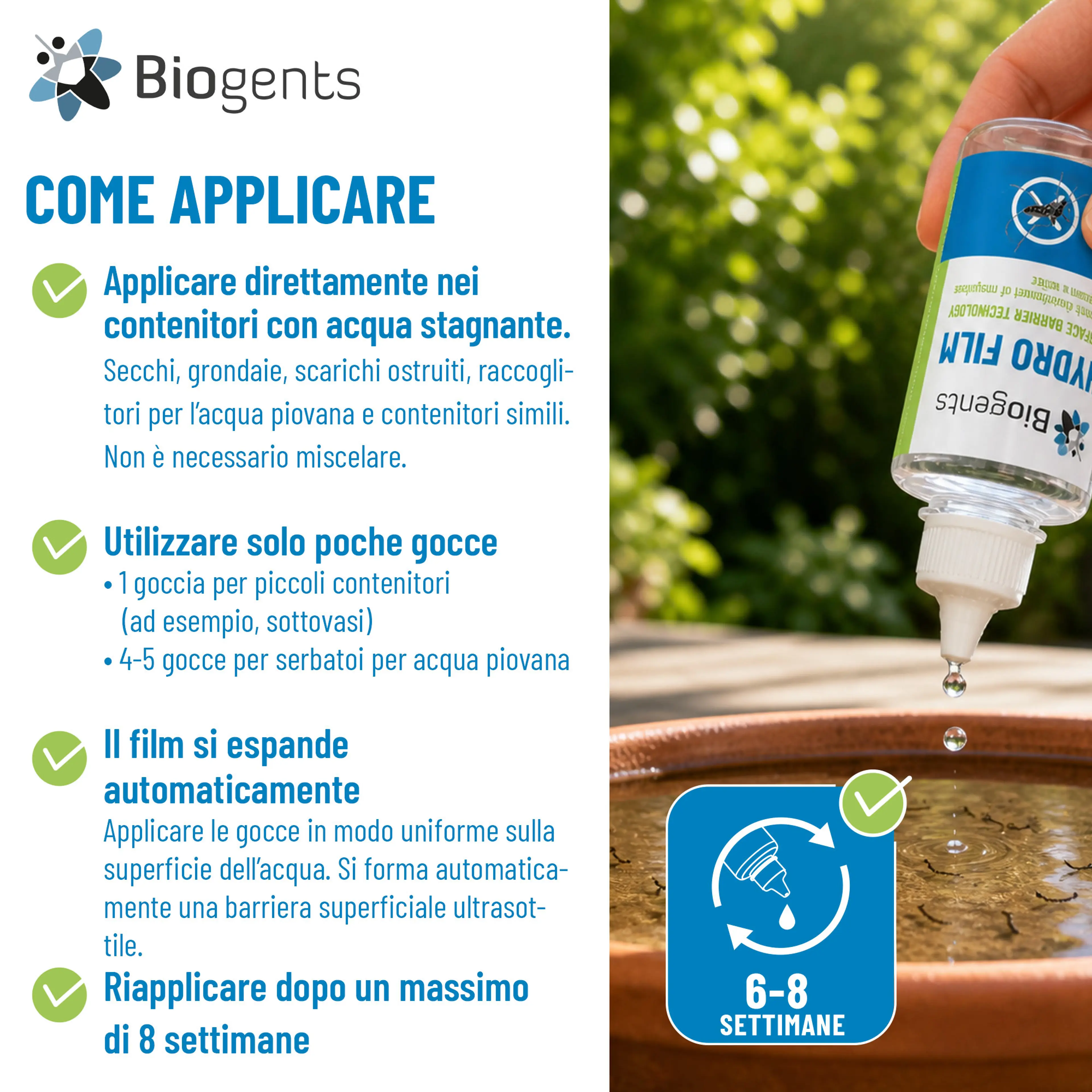Alternativa ai larvicidi per zanzare: Biogents HYDRO FILM