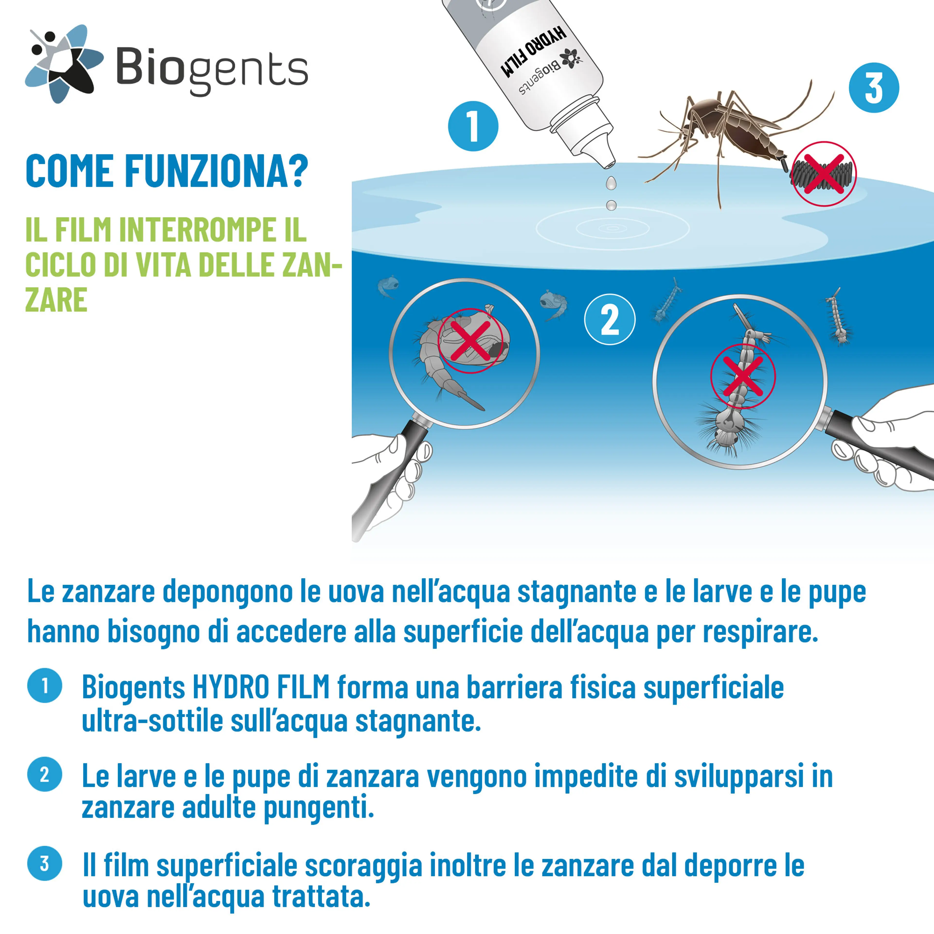 Alternativa ai larvicidi per zanzare: Biogents HYDRO FILM