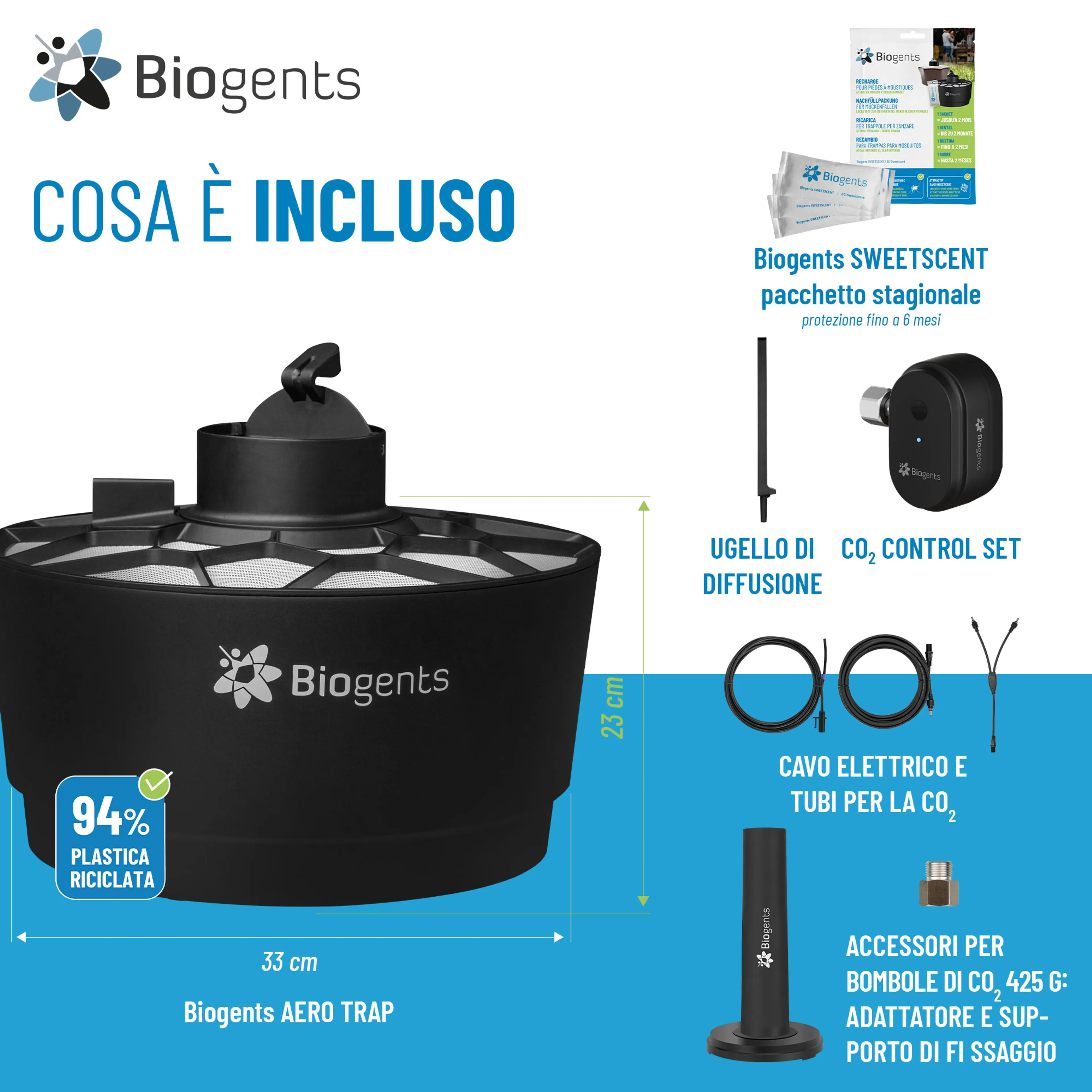 Set completo di trappole per zanzare tigre e CO2: AERO TRAP PLUS + 2x BG-GAT