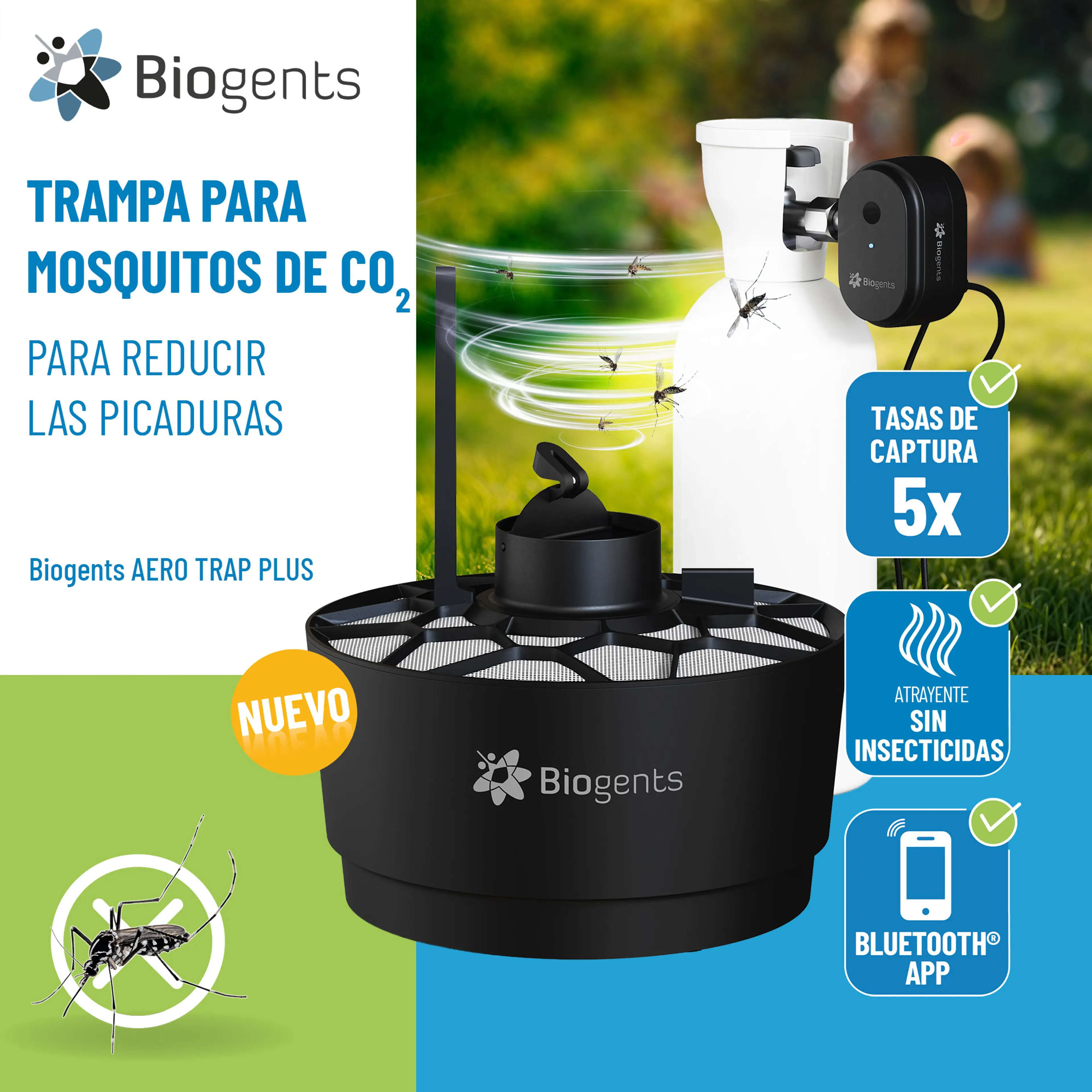 Set completo de trampas de CO2 y para mosquitos tigre: AERO TRAP PLUS + 2x BG-GAT
