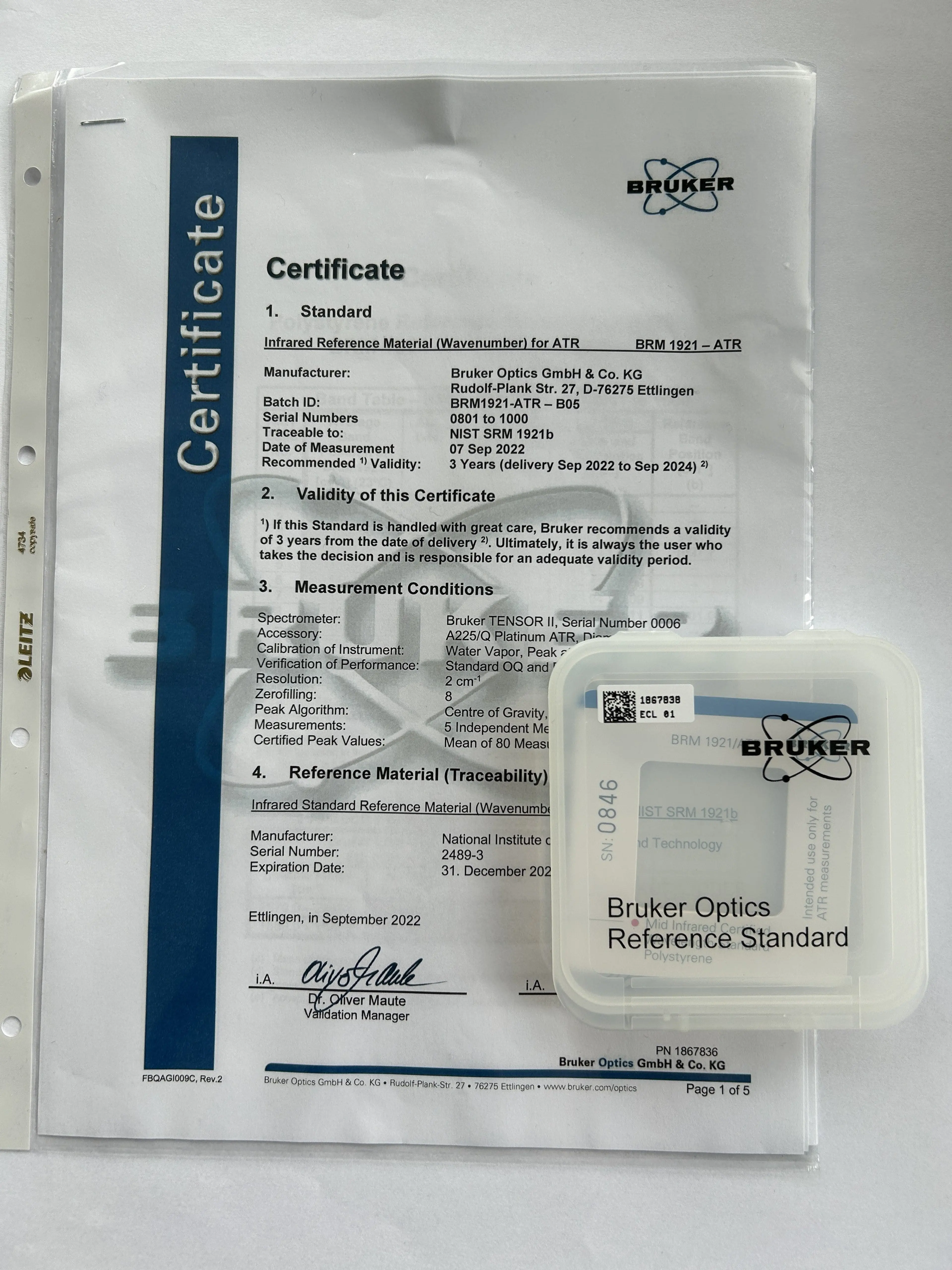 BRM1921-ATR: Polystyrene standard reference material "BRM 1921" for measurement by MIR-ATR technique