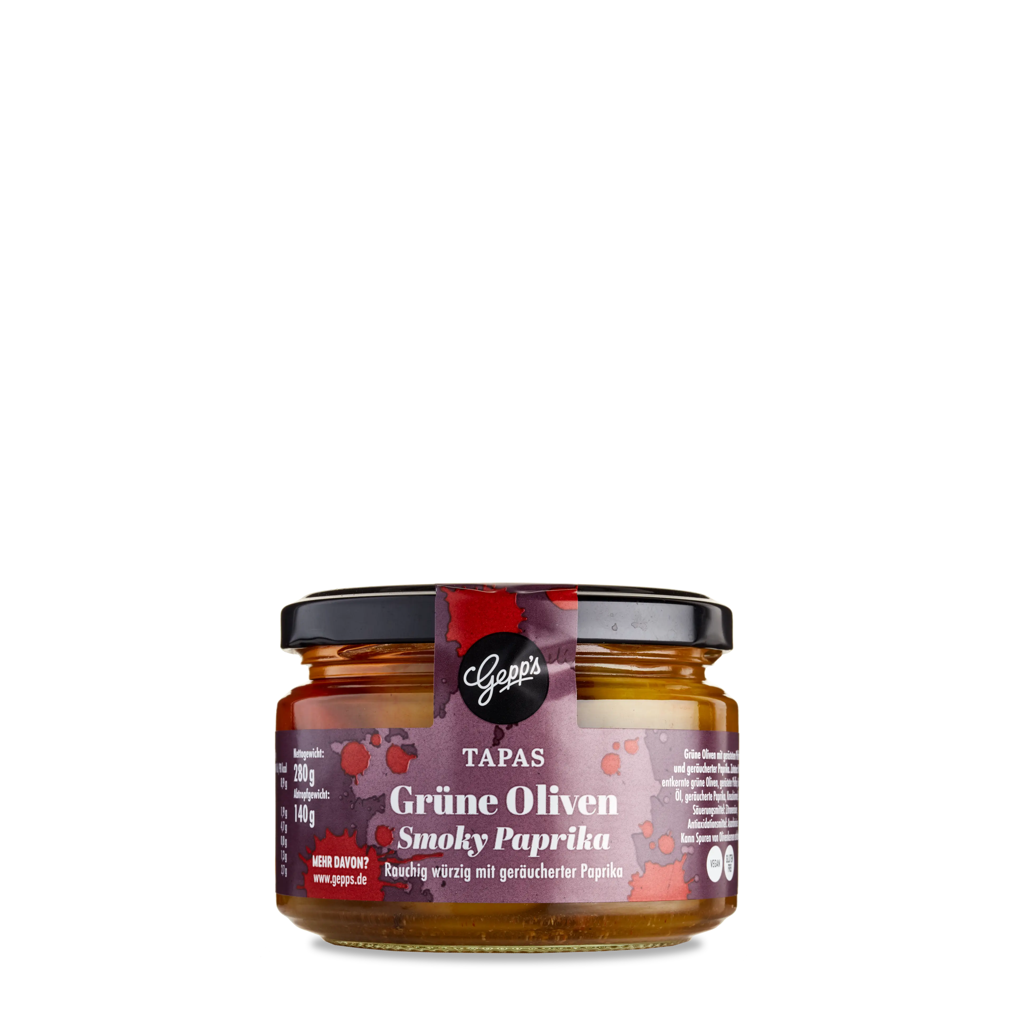 Gruene Oliven mit geraeucherter Paprika