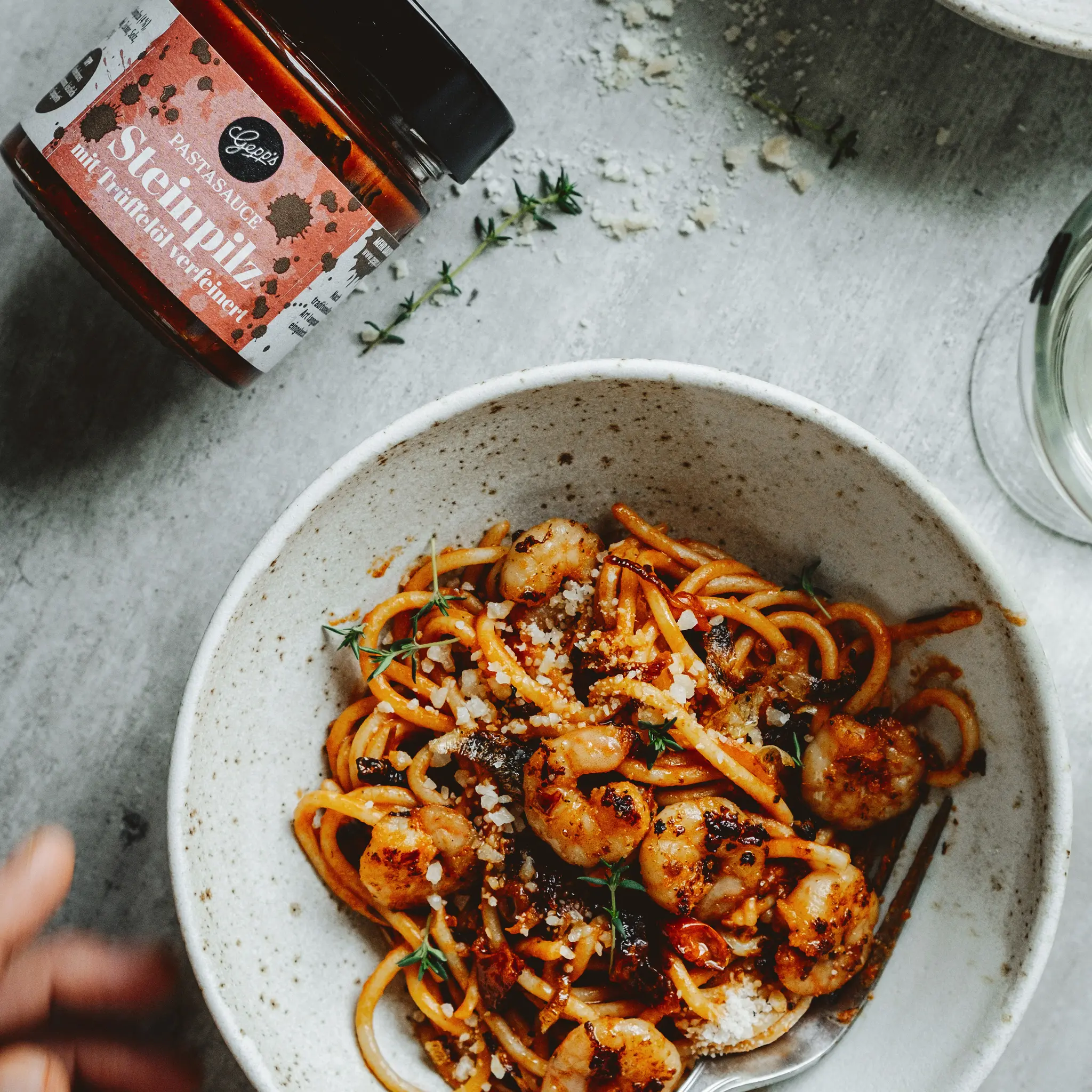 Spaghetti mit Scampi in Pastasauce Steinpilz