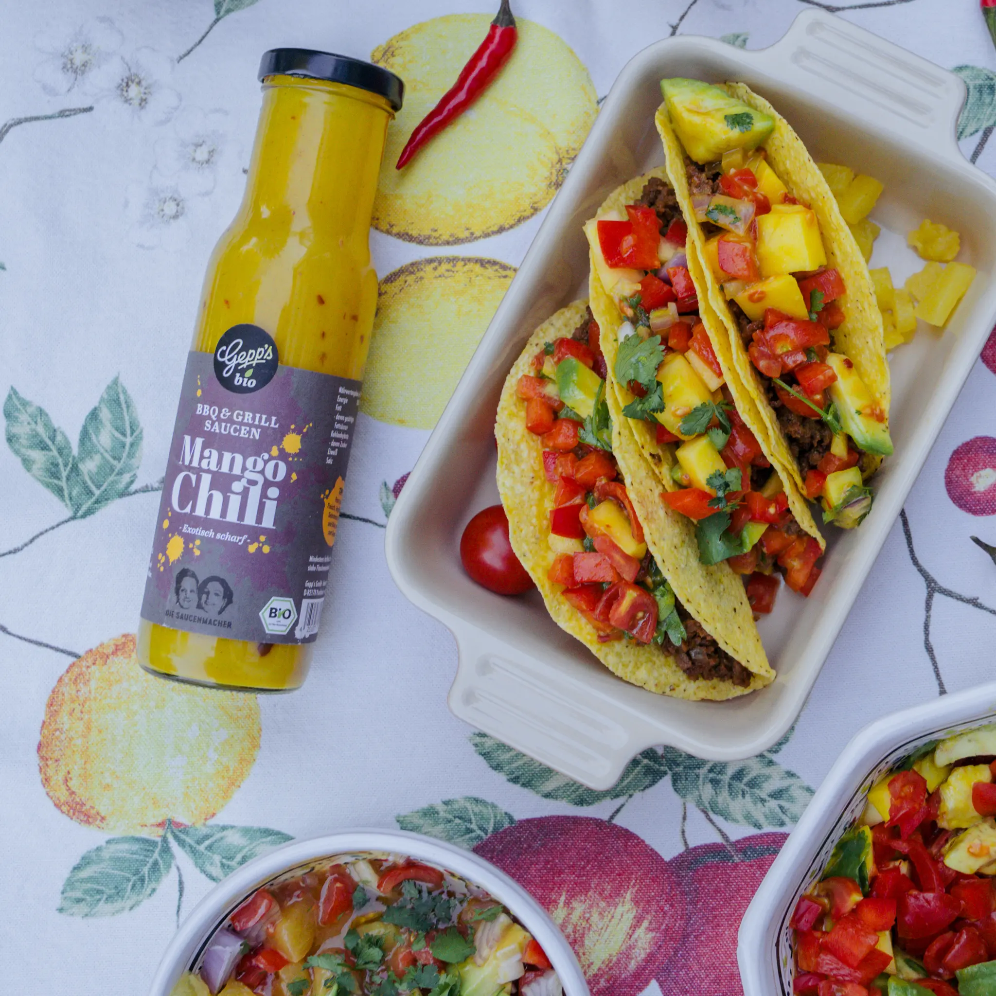 Tacos mit Bio Mango Chili Sauce