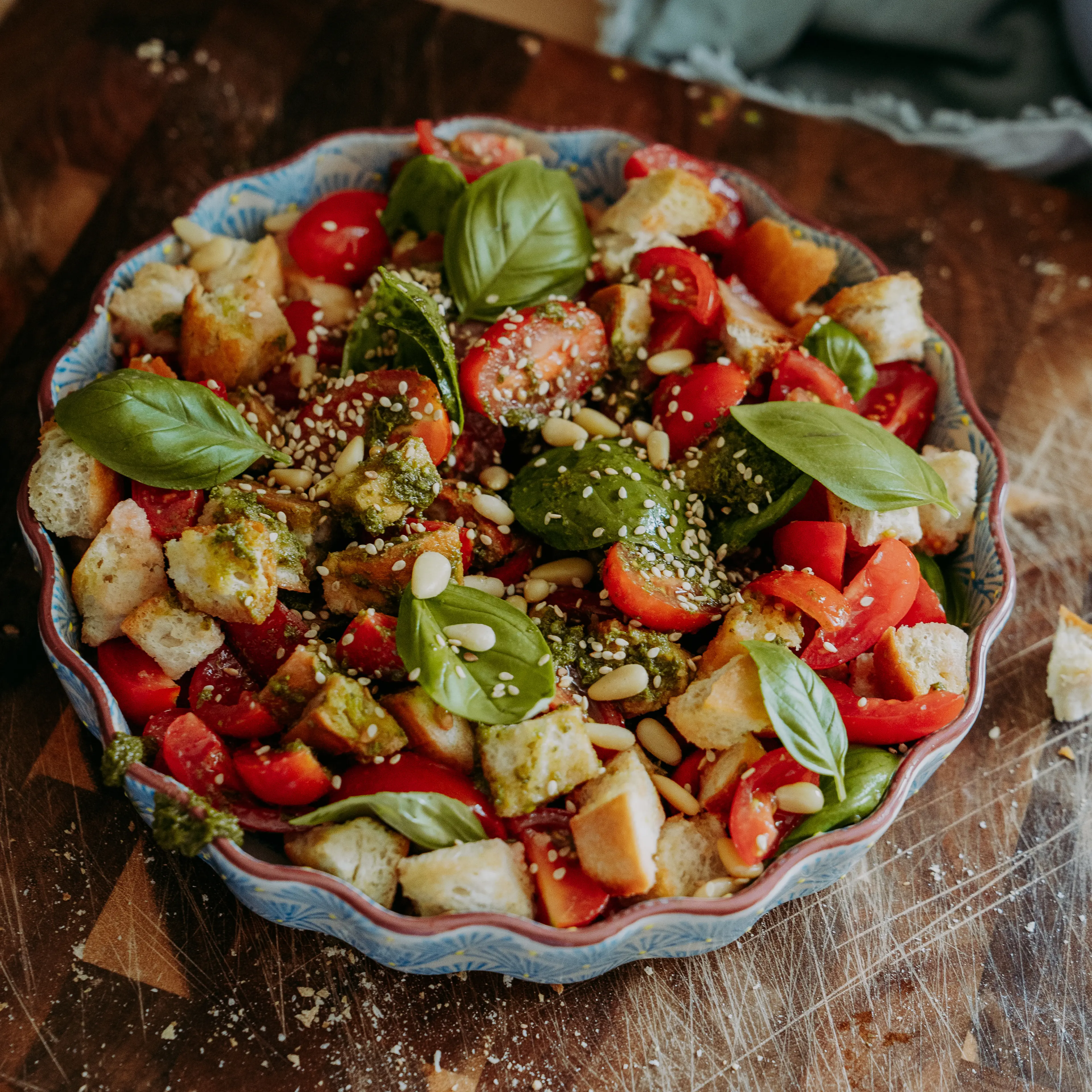 Panzanella mit Bio Olivenoel Knoblauch