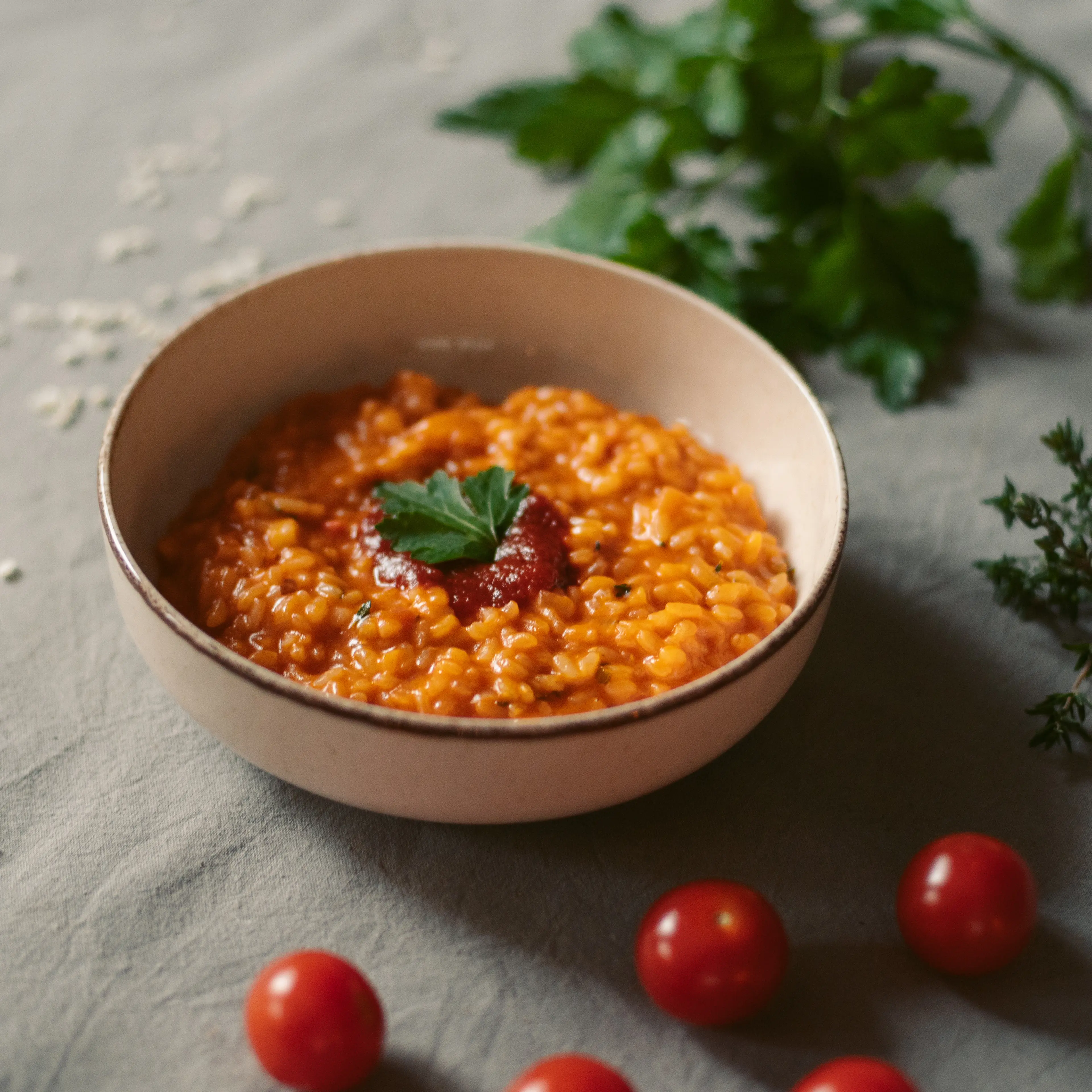 Cremiges Risotto mit Pastasauce Apfel Wodka