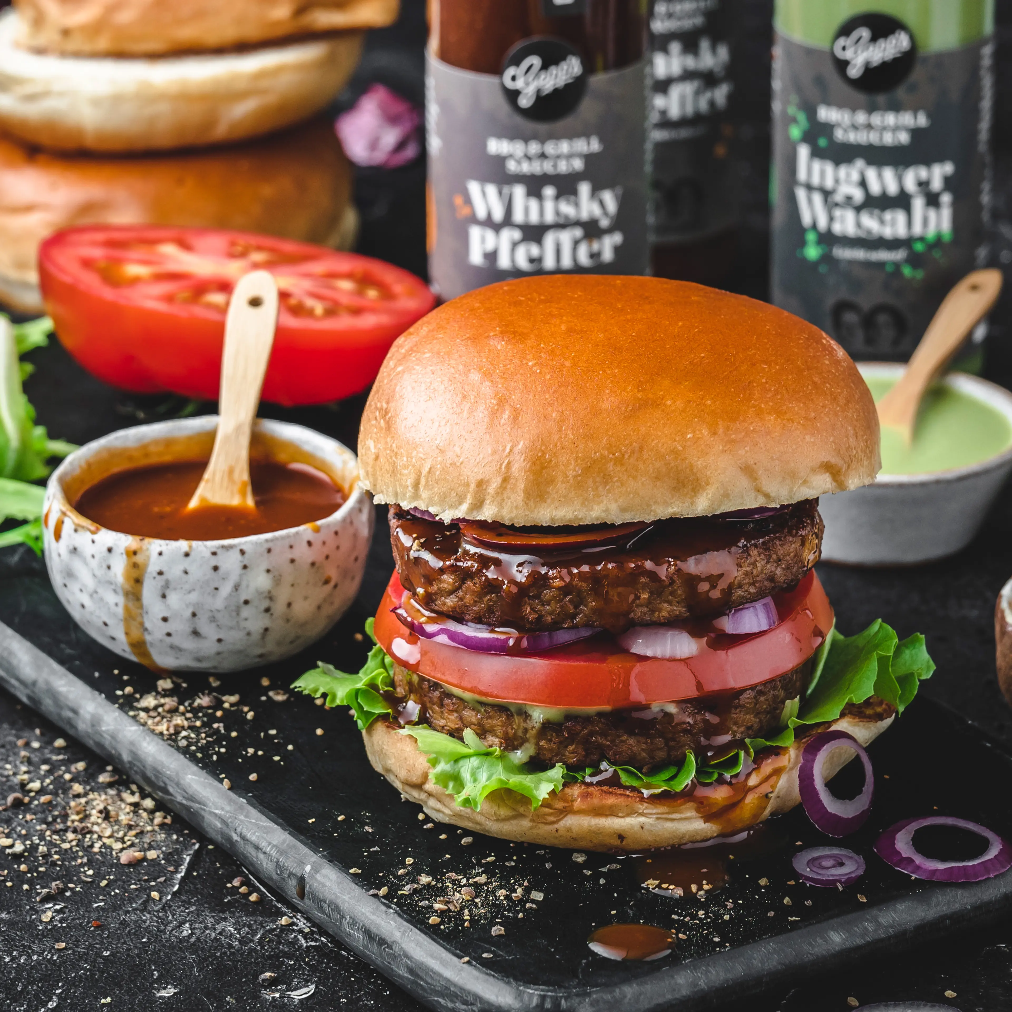 Burger mit Ingwer Wasabi Sauce