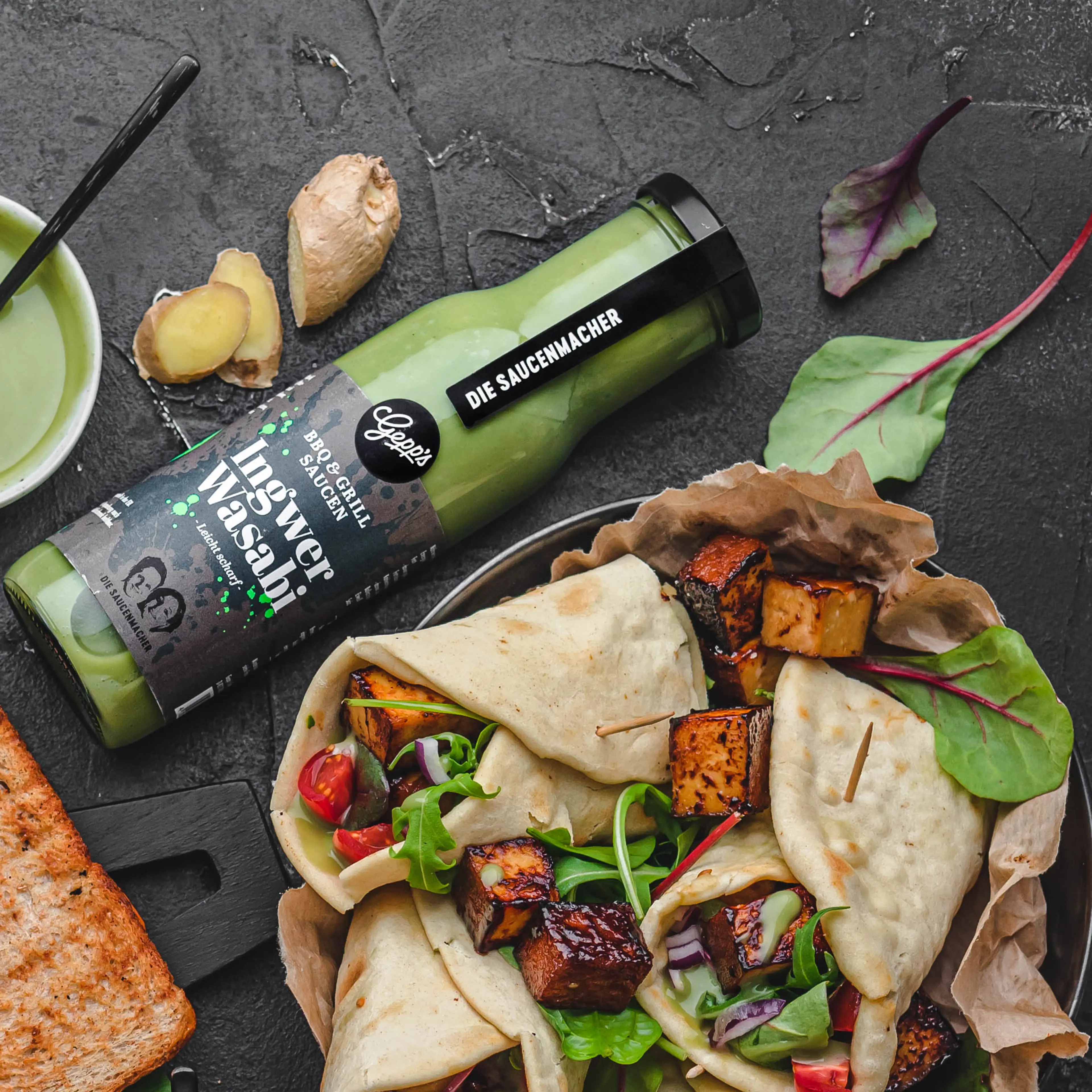 Wraps mit Ingwer Wasabi Sauce