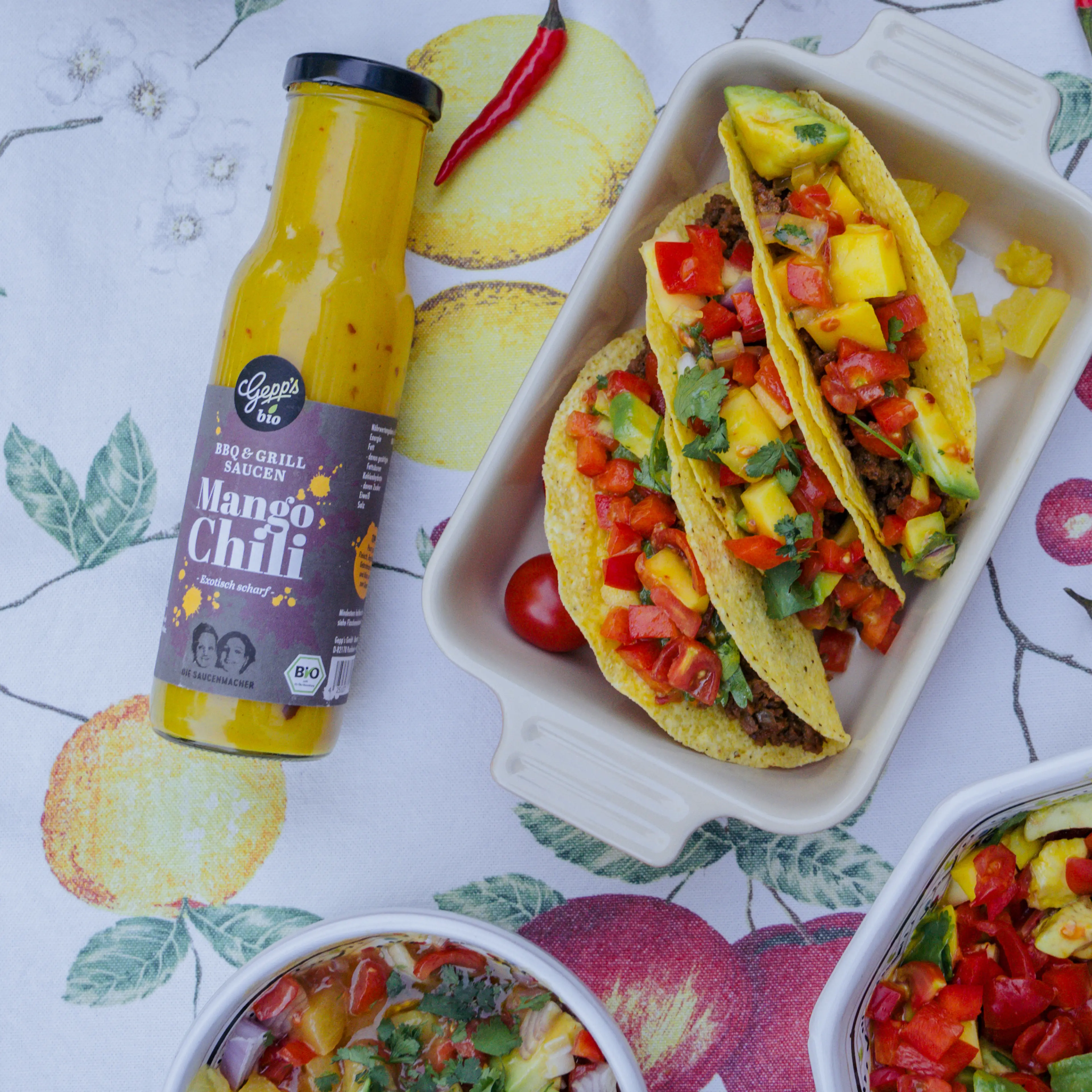 Tacos mit Bio Mango Chili Sauce
