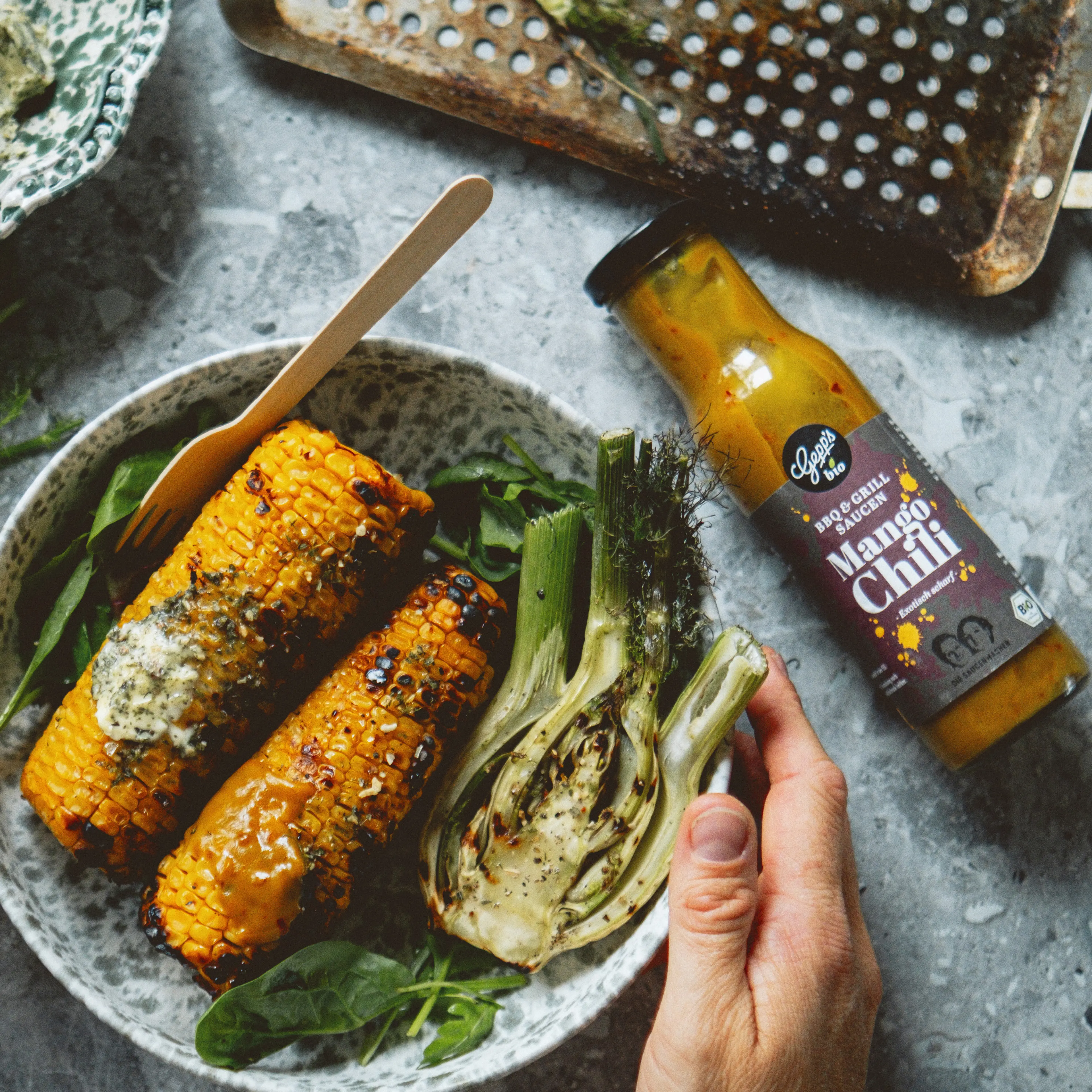 Gegrilltes Gemuese mit BBQ Saucen